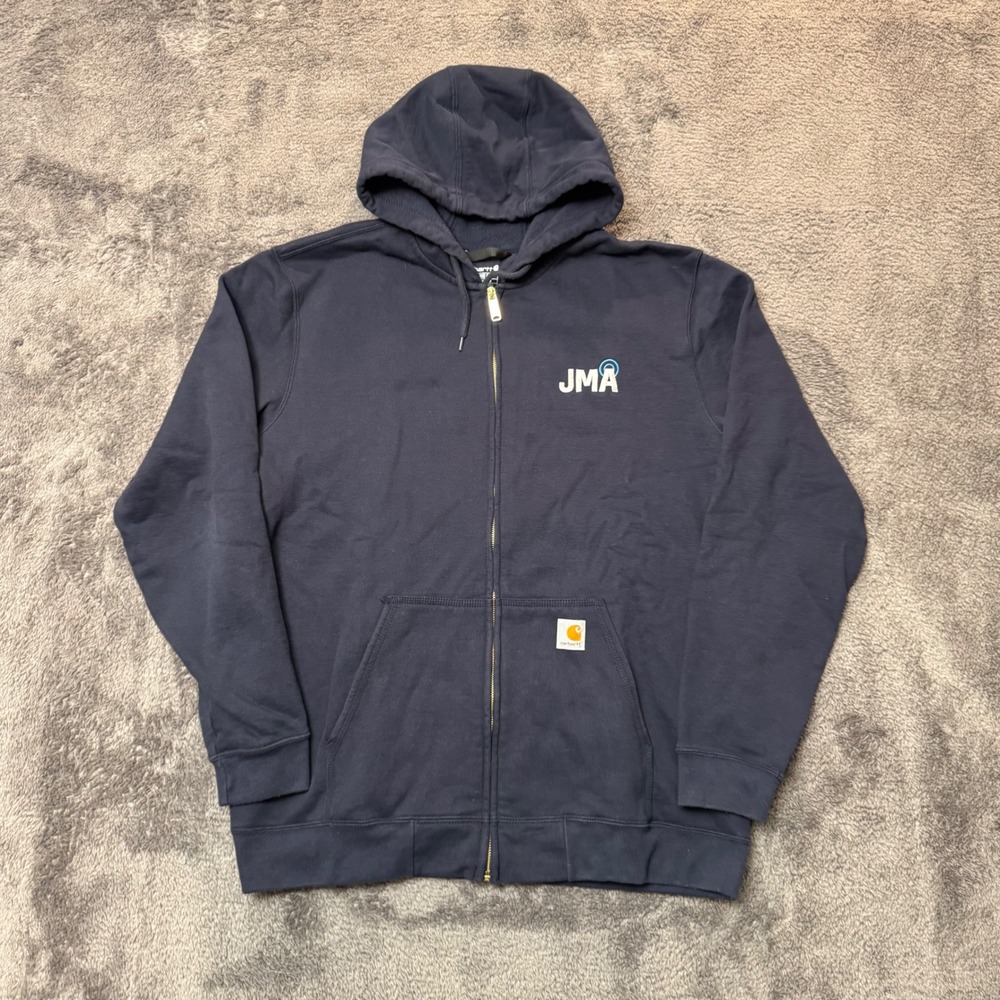 Carhartt Mens Loose Fit Zip Front Hoodie Navy Blue JMA Logo Size Large